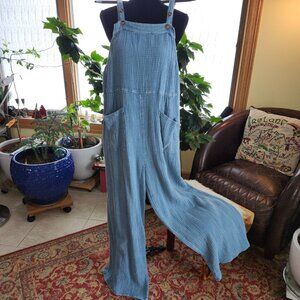 Heyson Lightweight Kangaroo Pocket Wide-Leg Overall Jumpsuit Denim Blue